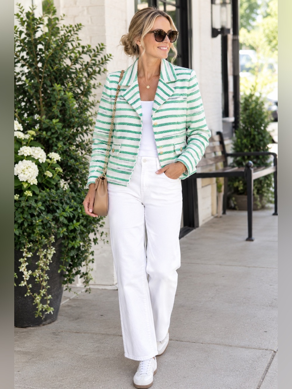 W by WORTH Striped Jacquard Green & White Moto Jacket Size 2 NEW